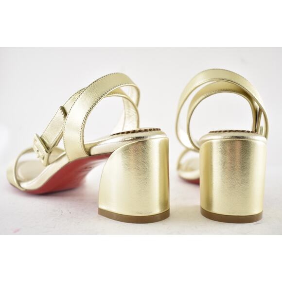 Christian Louboutin Miss Sabina 55 Platine Ankle Strap Block Heel Sandal 37 - Picture 14 of 15